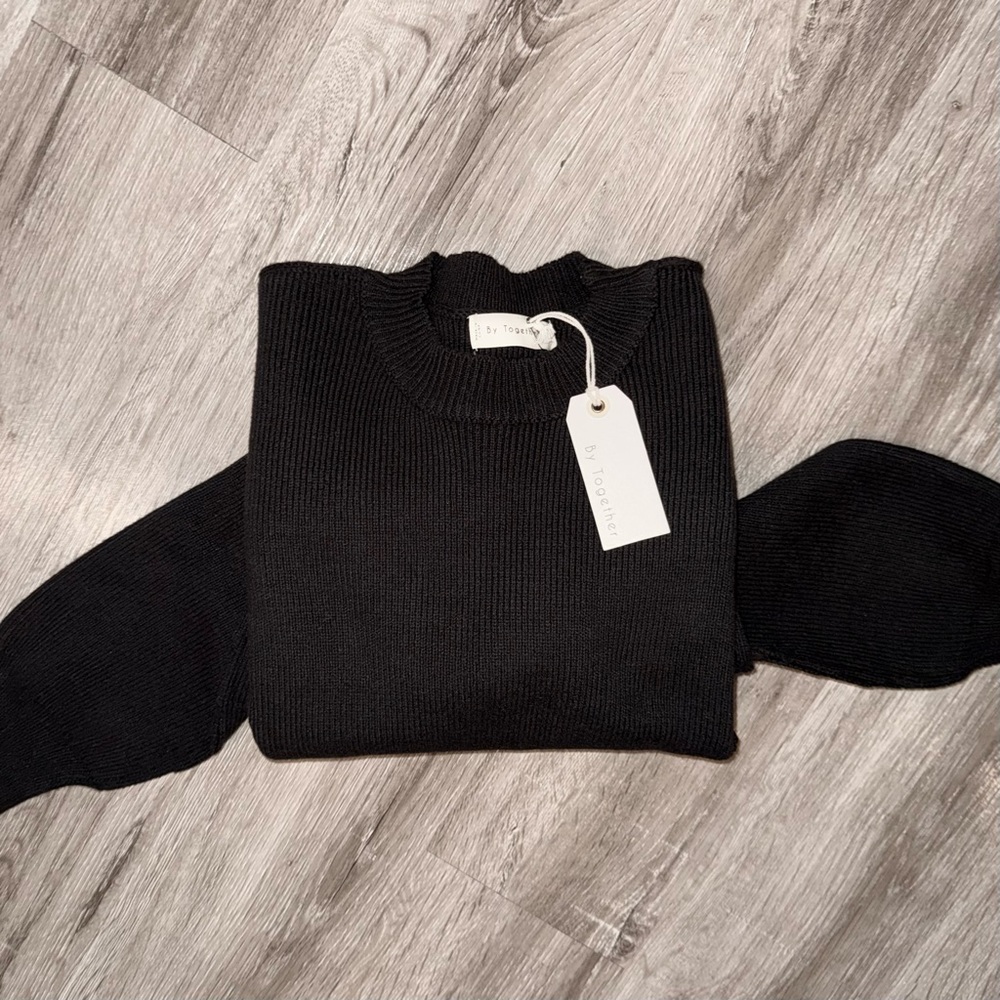 By Together Ribbed Knit Sweater Black size Small